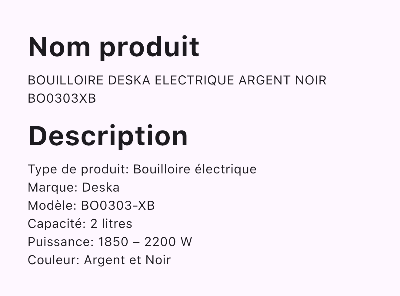 BOUILLOIRE DESKA ELECTRIQUE ARGENT NOIR B00303ХB