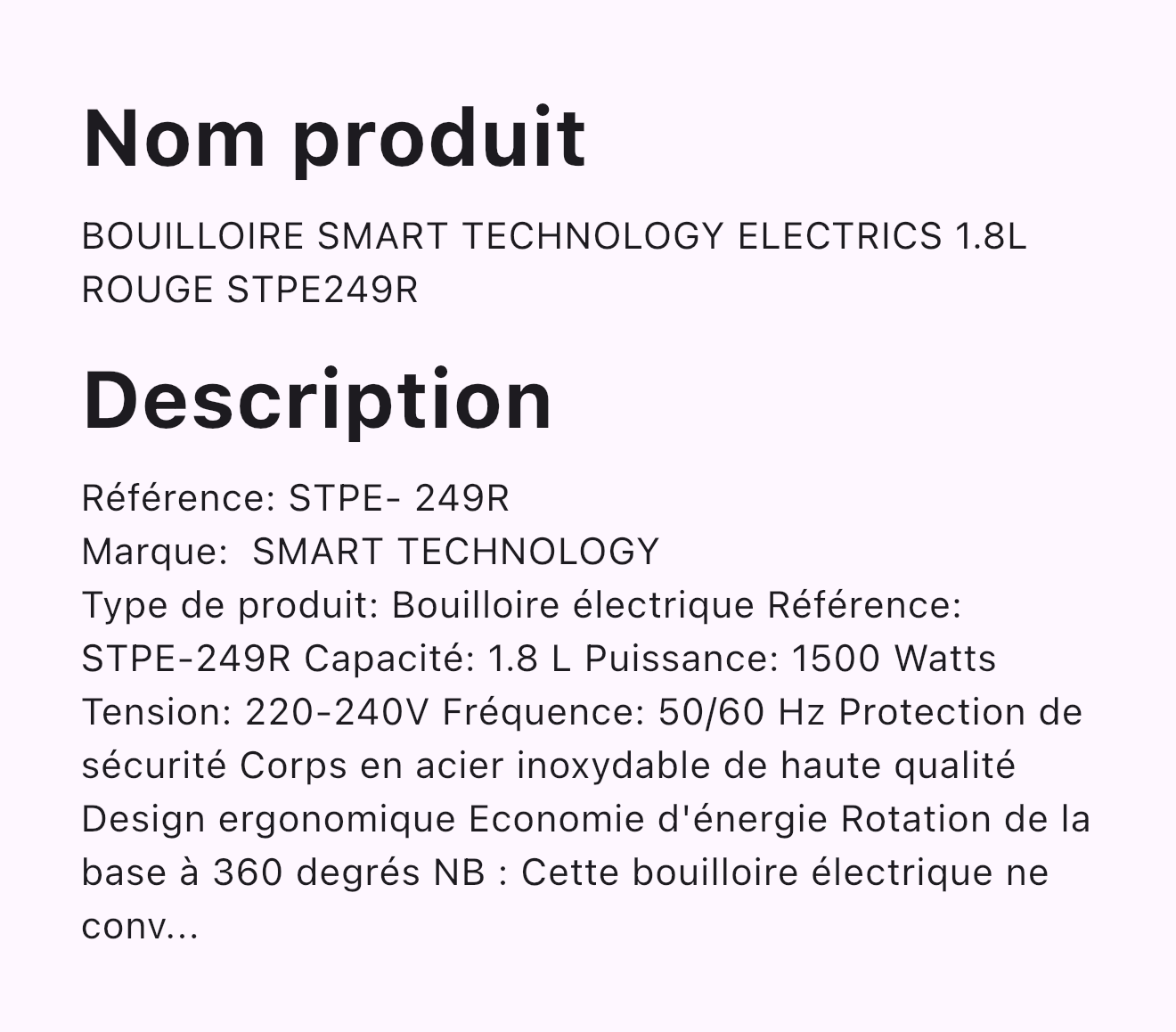BOUILLOIRE SMART TECHNOLOGY ELECTRICS 1.8L ROUGE STPE249R