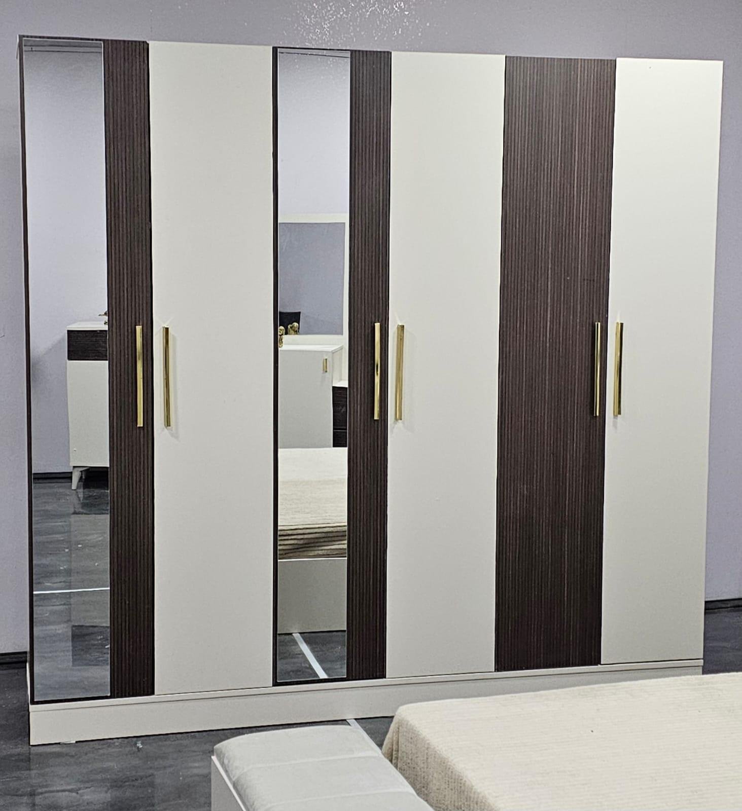 CHAMBRE À COUCHER 6BATTANTS 4PIÈCES GRIS MARRON BEIGE PIAZZA