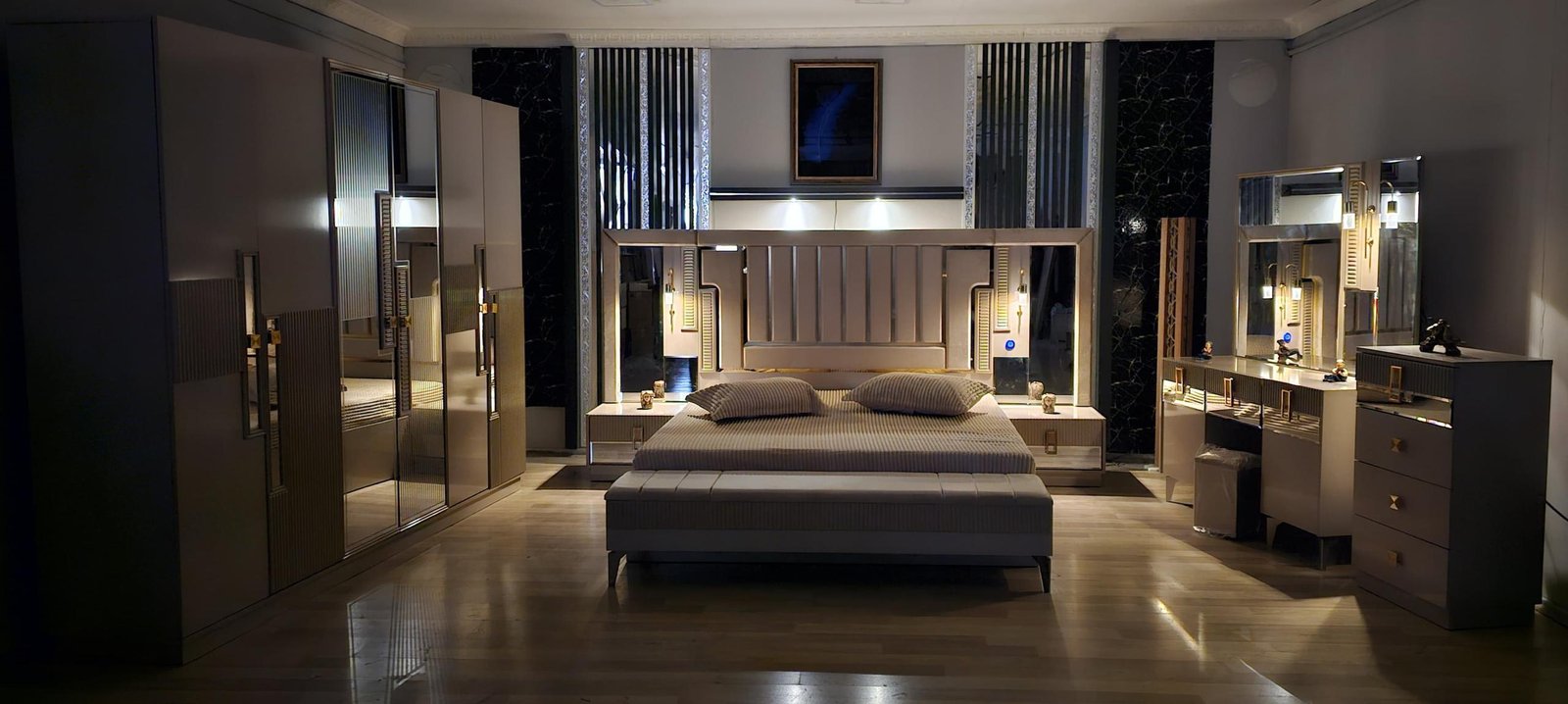 CHAMBRE À COUCHER ARMOIRE 6BATTANTS 6PIÈCES BEIGE BAMBI