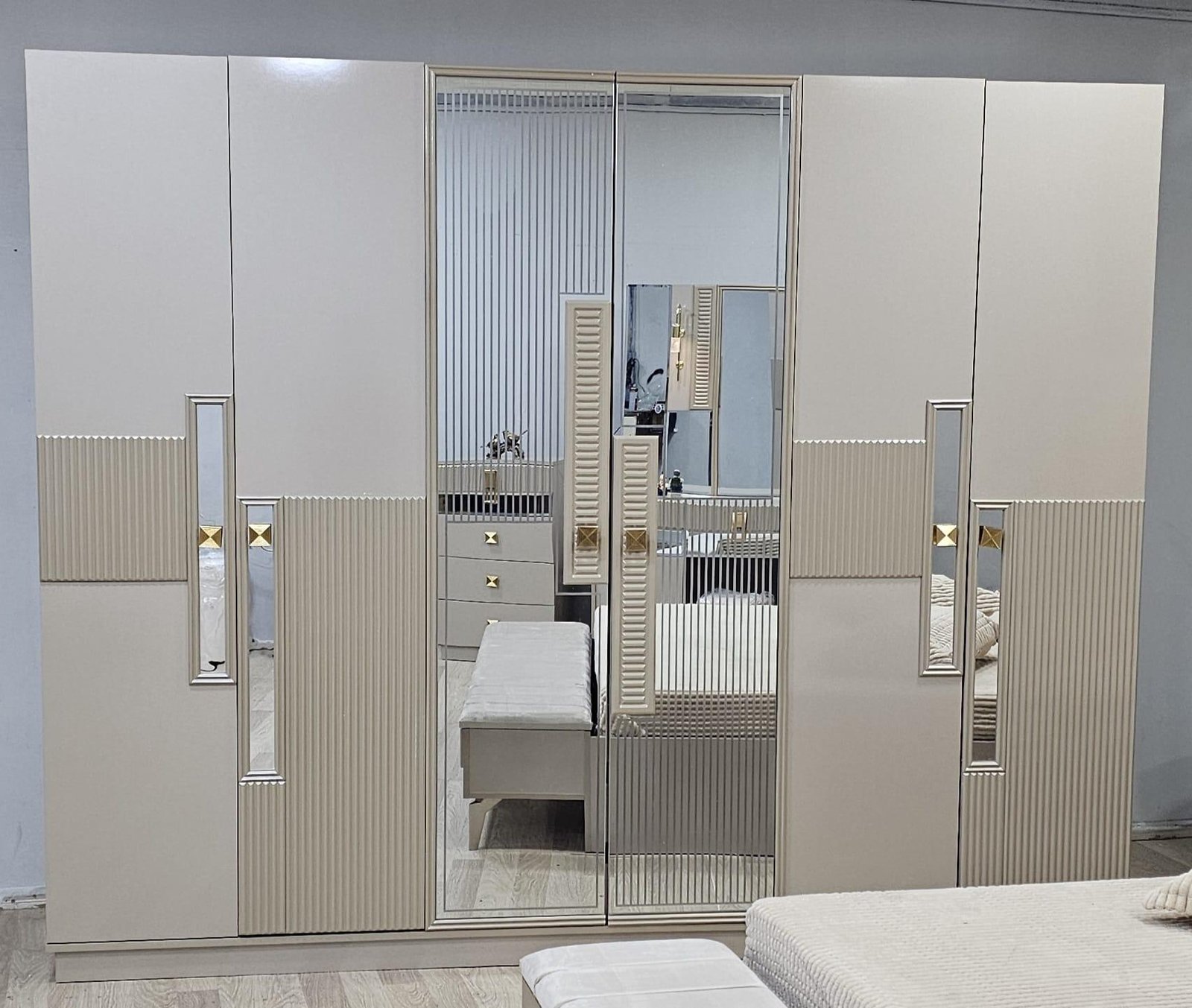 CHAMBRE À COUCHER ARMOIRE 6BATTANTS 6PIÈCES BEIGE BAMBI