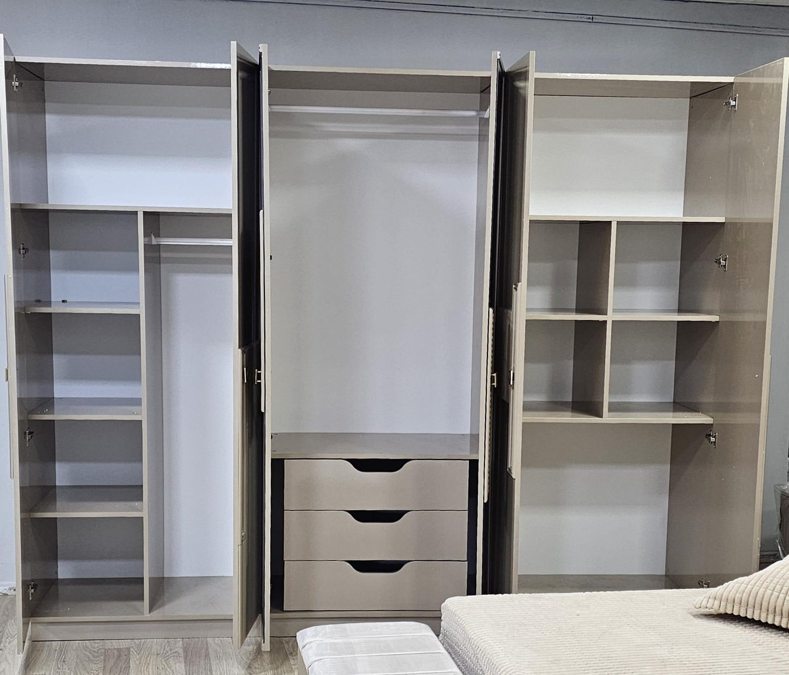 CHAMBRE À COUCHER ARMOIRE 6BATTANTS 6PIÈCES BEIGE BAMBI