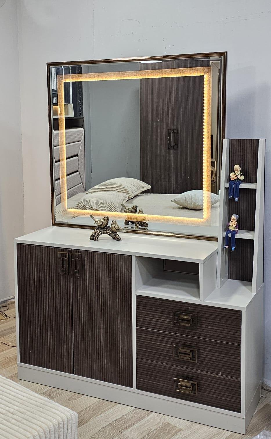 CHAMBRE À COUCHER ARMOIRE 6BATTANTS 6PIÈCES MARRON GRIS ANKA