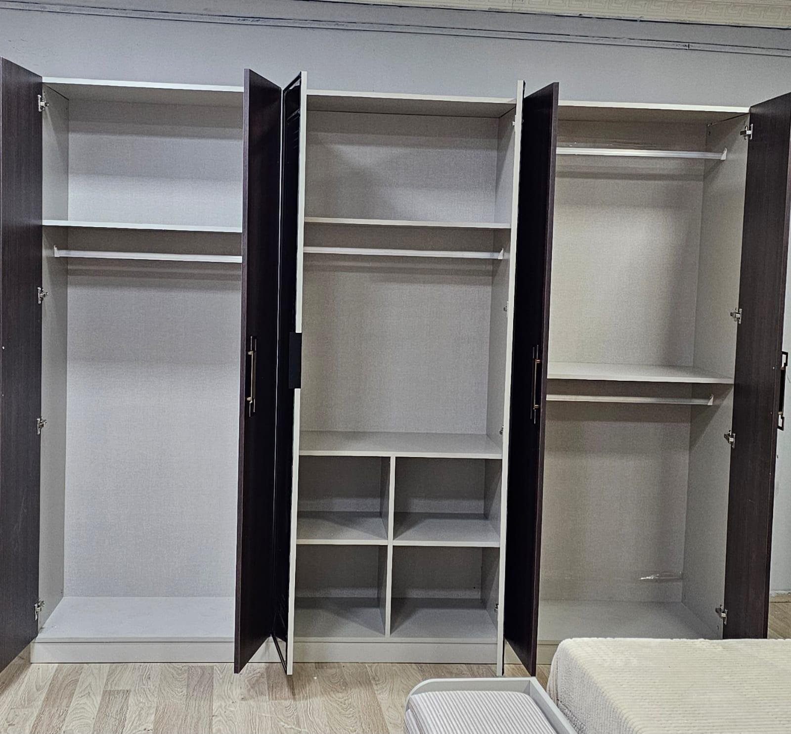 CHAMBRE À COUCHER ARMOIRE 6BATTANTS 6PIÈCES MARRON GRIS ANKA