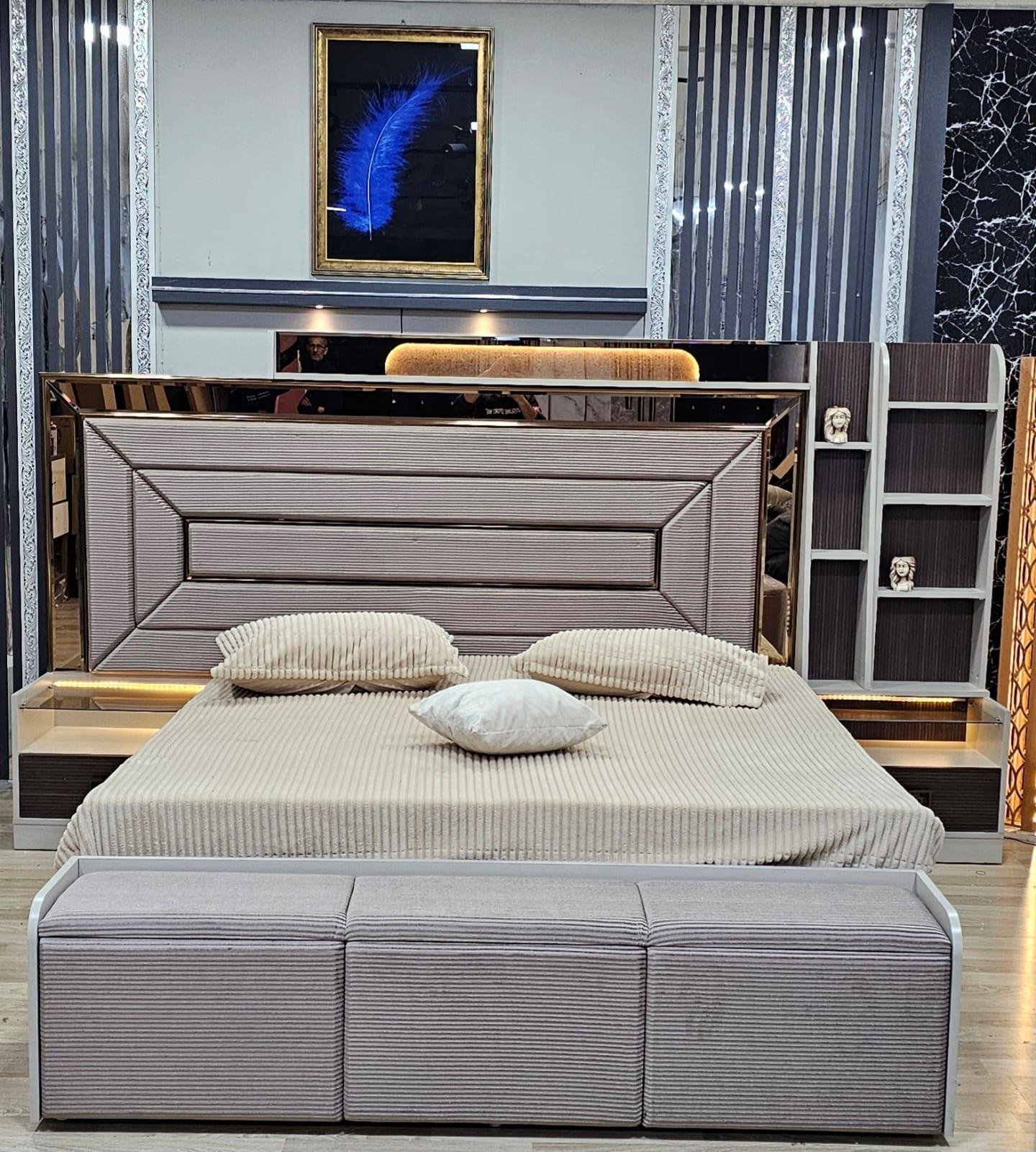 CHAMBRE À COUCHER ARMOIRE 6BATTANTS 6PIÈCES MARRON GRIS ANKA