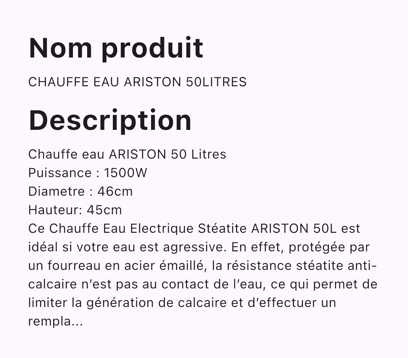 CHAUFFE EAU ARISTON 50LITRES
