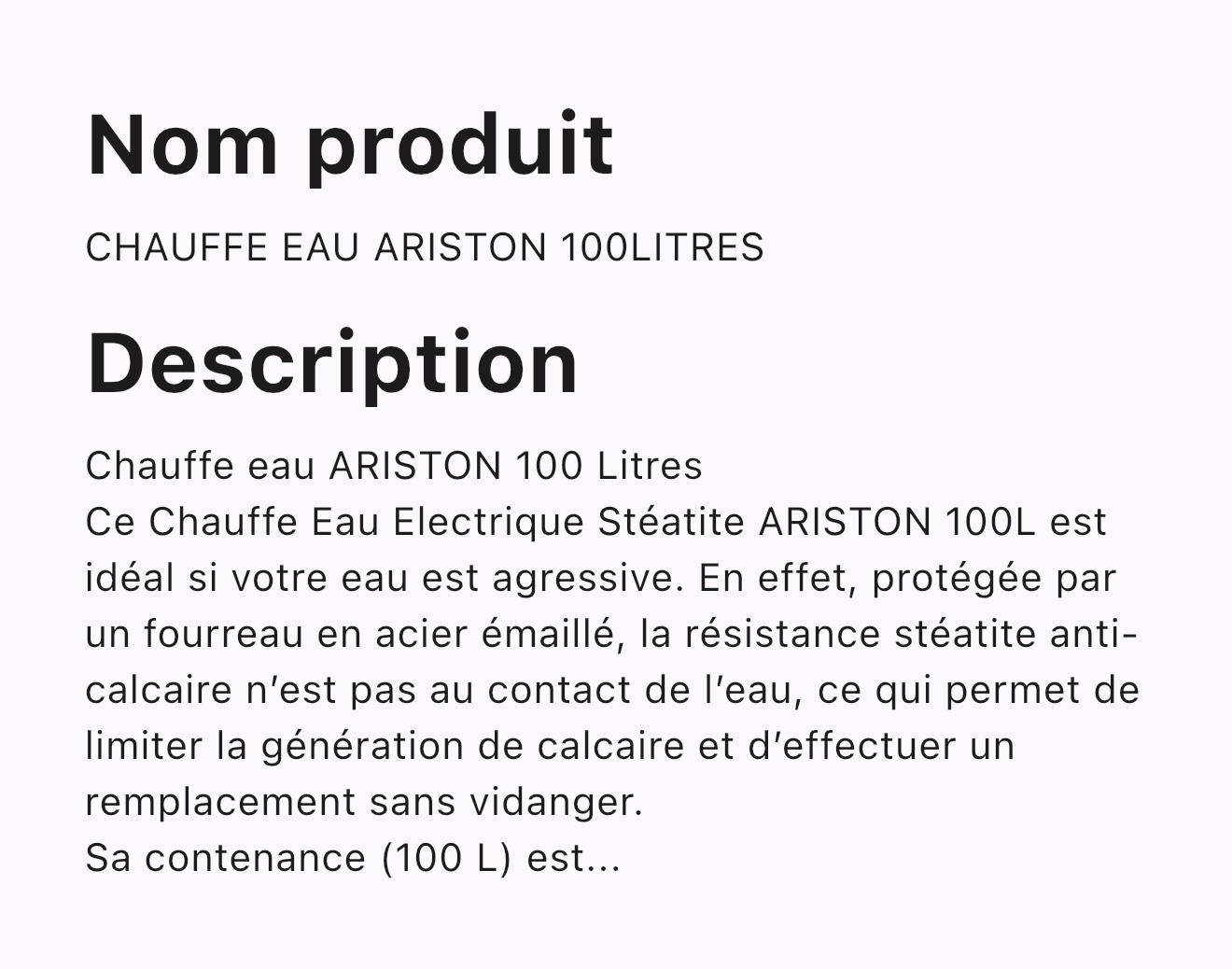 CHAUFFE EAU ARISTON 100LITRES