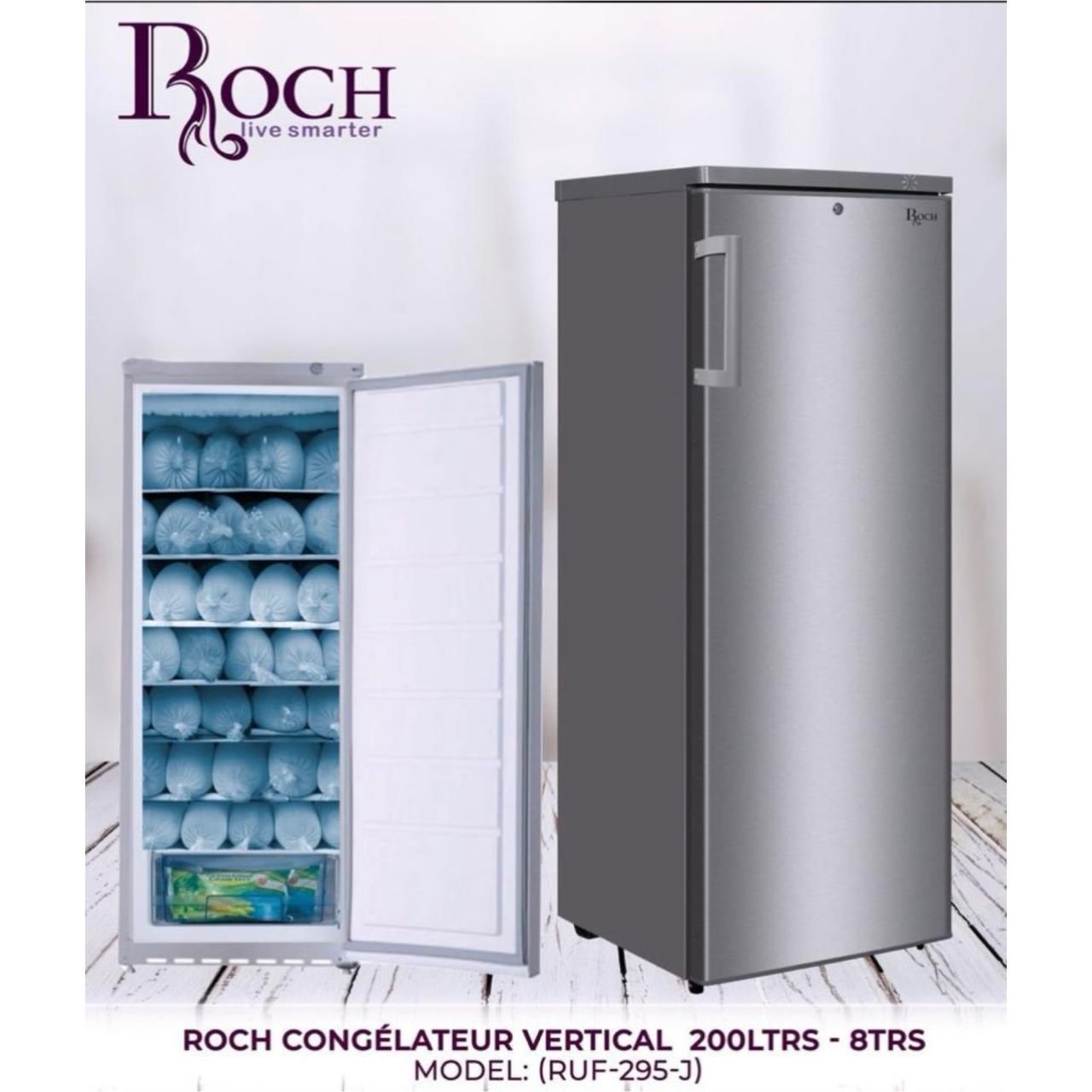 CONGELATEUR ROCH VERTICAL 8TIROIRS PLAQUE ALUMINIUM GRIS RUF295J