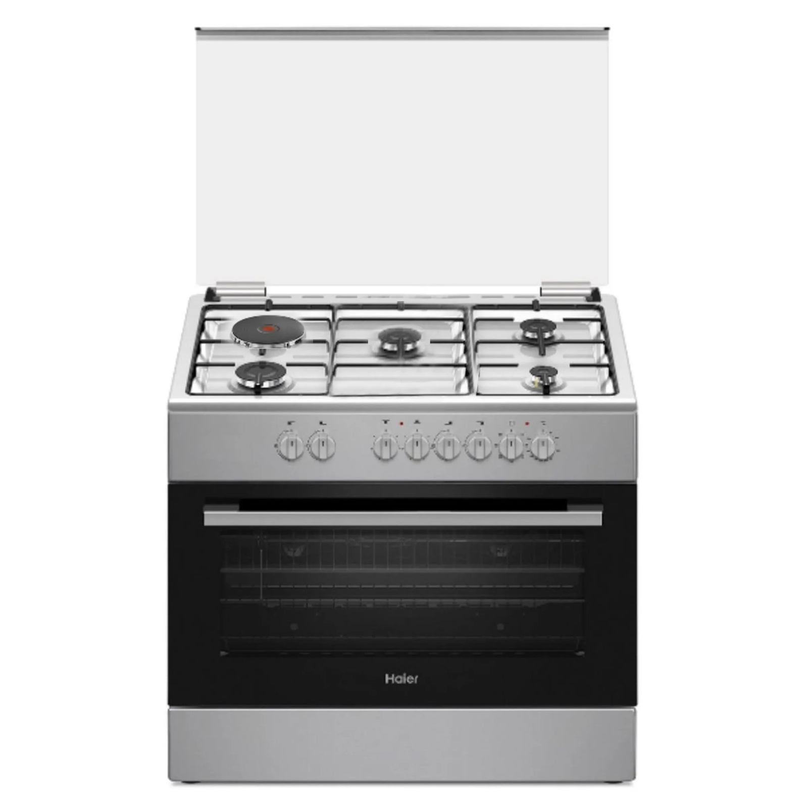CUISINIERE HAIER 5FEUX 90X60 4F A GAZ + 1F ELECTRIQUE + FOUR ELECTRIQUE GRIS HCR6041EESB