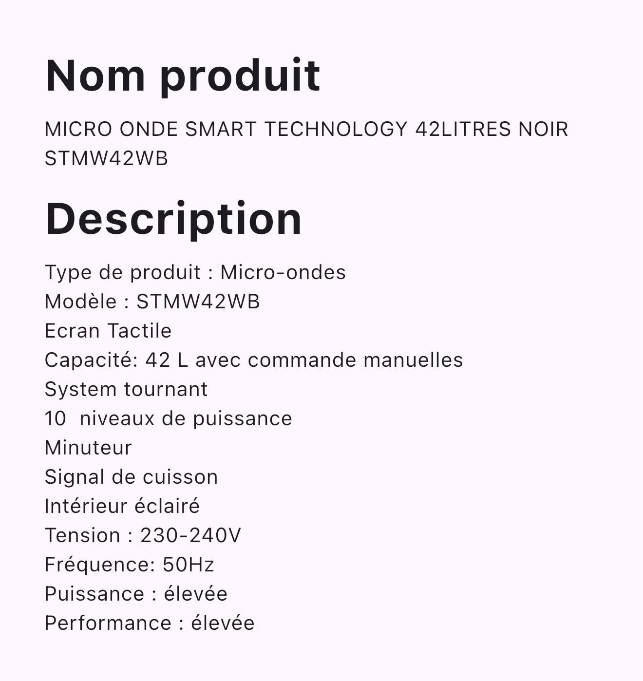 MICRO ONDE SMART TECHNOLOGY 25LITRES GRIS CLAIR STMW25WG