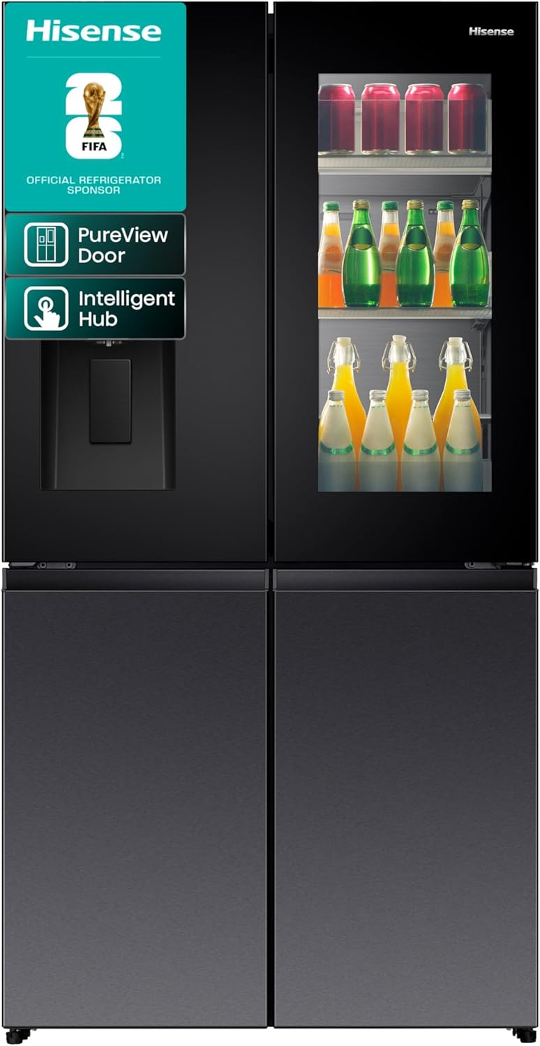 REFRIGERATEUR HISENSE SIDE BY SIDE 4PORTES 617LITRES + DIST D'EAU + GLACON NOIR RQ9P600GTL