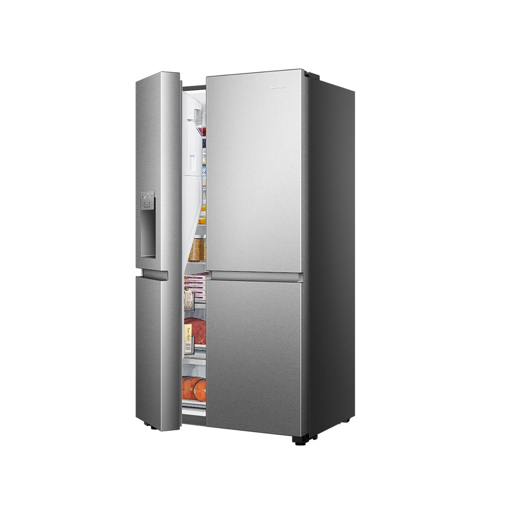 REFRIGERATEUR HISENSE SIDE BY SIDE 4PORTES 628L AVEC FONTAINE INVERTER WIFI INOX RS82WS4SB