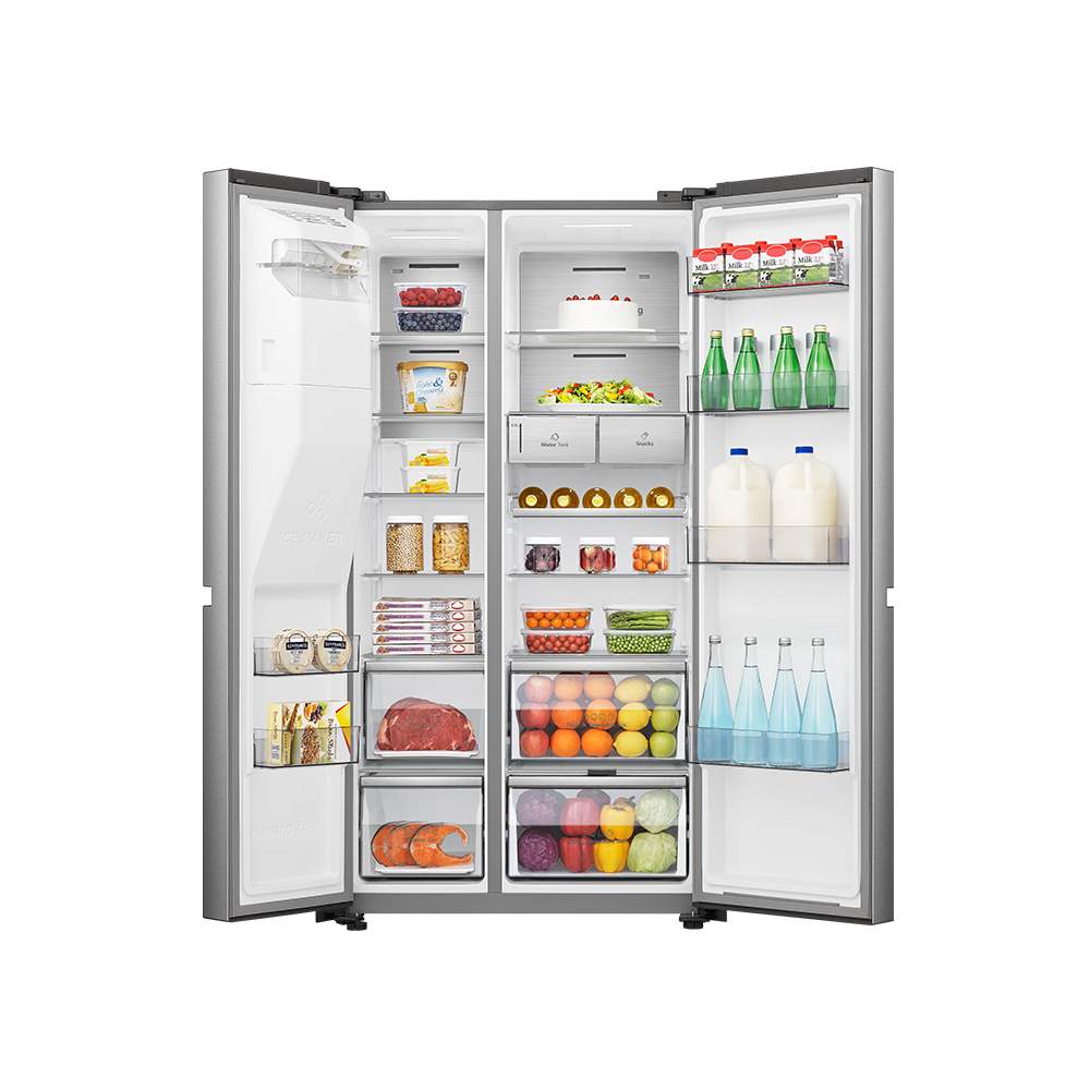 REFRIGERATEUR HISENSE SIDE BY SIDE 4PORTES 628L AVEC FONTAINE INVERTER WIFI INOX RS82WS4SB