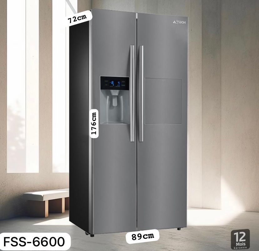 REFRIGERATEUR ASTECH SIDE BY SIDE 2PORTES INVERTER + GLACON AVEC FONTAINE GM FSS6600DDDA