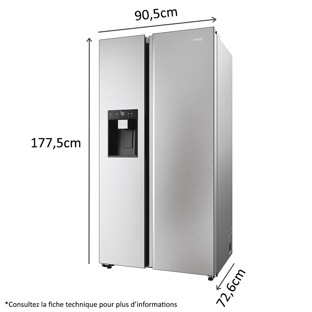 REFRIGERATEUR HAIER SIDE BY SIDE 2PORTES DISTRIBUTEUR GLACON GRIS HSW59F18EIMM