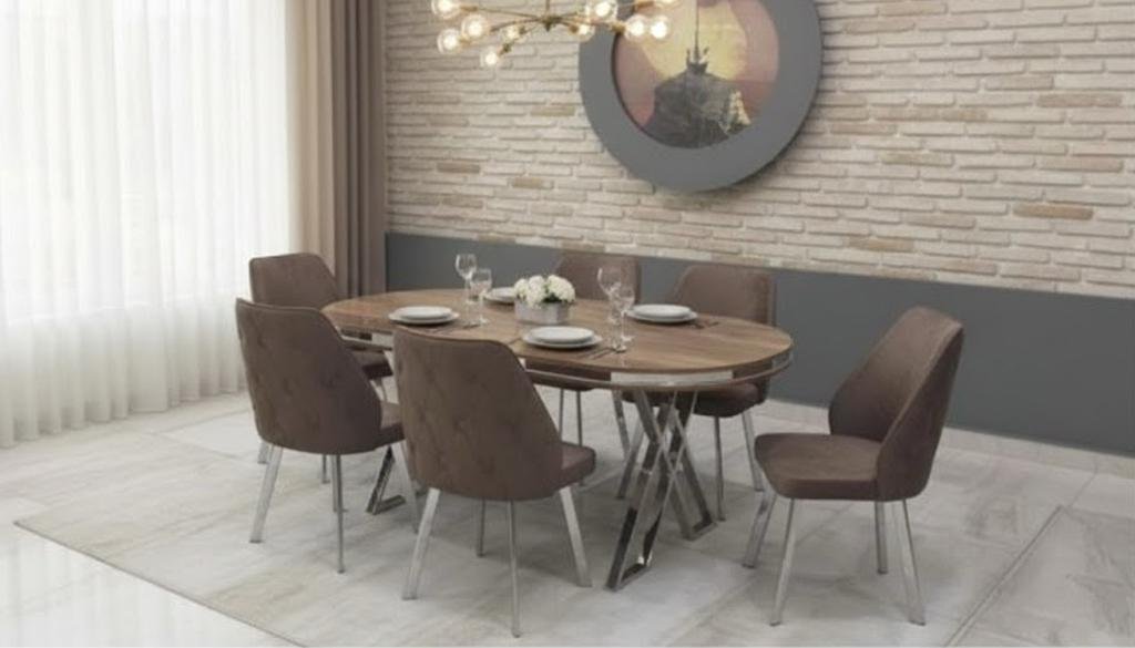 TABLE A MANGER 6PLACES 80X140 METALIQUE OVAL MARRON BAROK